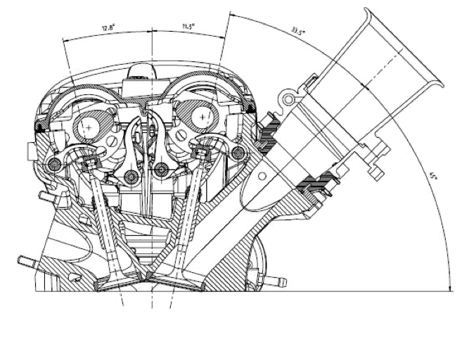 CAD Zeichnung Schnitt eines Ducati Testastretta Evoluzione Zylinderkopfs